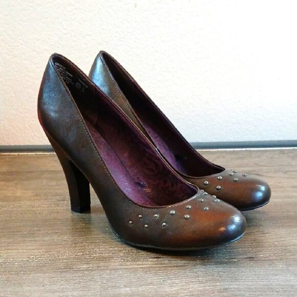 Y2K LEI Orchid Brown Studded Heels Vintage L.E.I. Size 9 - Picture 1 of 6